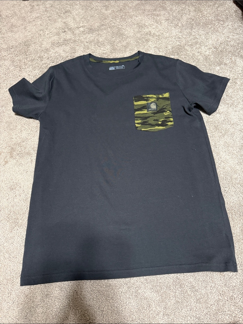 Carhartt Short-Sleeve Black Tee with Olive Camo Pocket